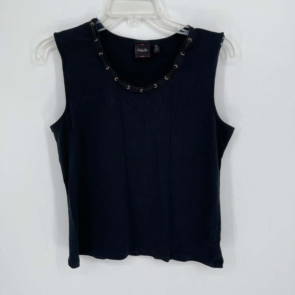 Rafaella Women's Black Grommet Lace Up Scoop Neck‎ Sleeveless Tank Top Size L